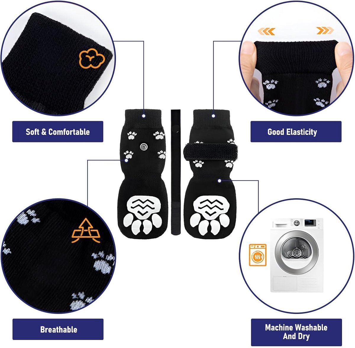 Dog Shoes - Dog Shoe Paw Pads - Non-slip Dog Socks 4-Piece Set - Dog Socks with Adjustable Shoulder Straps - Cotton Dog Socks Suitable for Small and Large Dogs - Waterproof - Non-slip - Dog Shoes (L) - Image 2