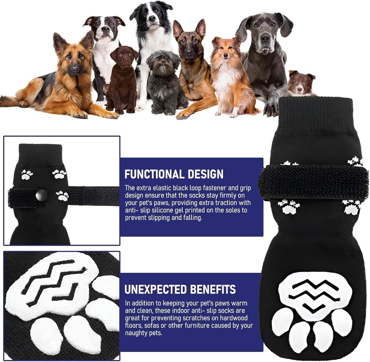 Dog Shoes - Dog Shoe Paw Pads - Non-slip Dog Socks 4-Piece Set - Dog Socks with Adjustable Shoulder Straps - Cotton Dog Socks Suitable for Small and Large Dogs - Waterproof - Non-slip - Dog Shoes (L) - Image 4