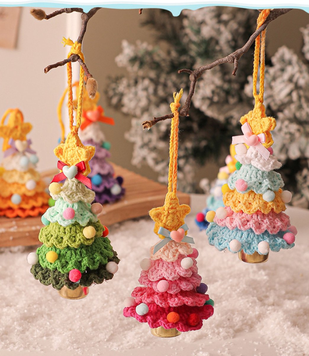 Christmas Decorations - Crochet Christmas Tree Bell Decorations - Small Christmas Decorations - Car Decorations - Style E - Image 3