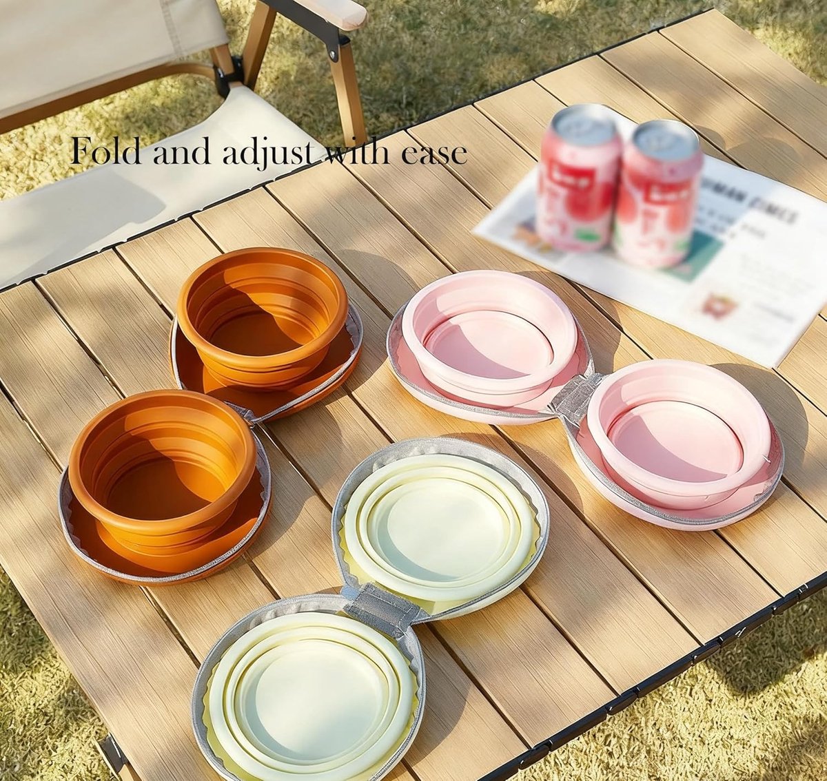 Dog Food Bowl - Foldable Dog Food Bowl - Outdoor Pet Food Bowl - 2-in-1 Dog Food Bowl - with Zippered Storage Bag and Carabiner - Suitable for Travel, Hiking, Camping and Other Activities (Brown) - Image 4