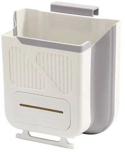 Waste Bin - Hanging Waste Bin - Foldable Waste Bin - Capacity: 7 Liters - Space-Saving Design - Suitable for Kitchens, Cabinet Doors, Bathrooms, Campers, Cars and Camping (Gray)