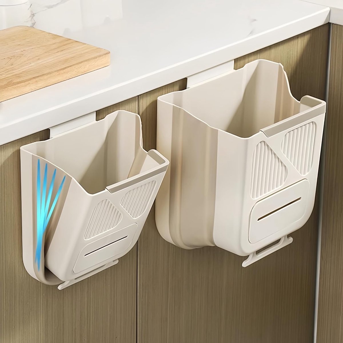 Waste Bin - Hanging Waste Bin - Foldable Waste Bin - Capacity: 7 Liters - Space-Saving Design - Suitable for Kitchens, Cabinet Doors, Bathrooms, Campers, Cars and Camping (Gray) - Image 3