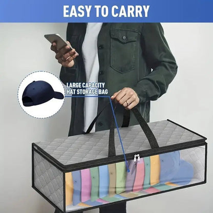 Cap Storage Bag | Set of 2 Storage Bag / Storage Sleeve - for baseball caps and other caps | Cap Organizer with 2 Handles for Closet | Moisture Protection - Gray - Image 7