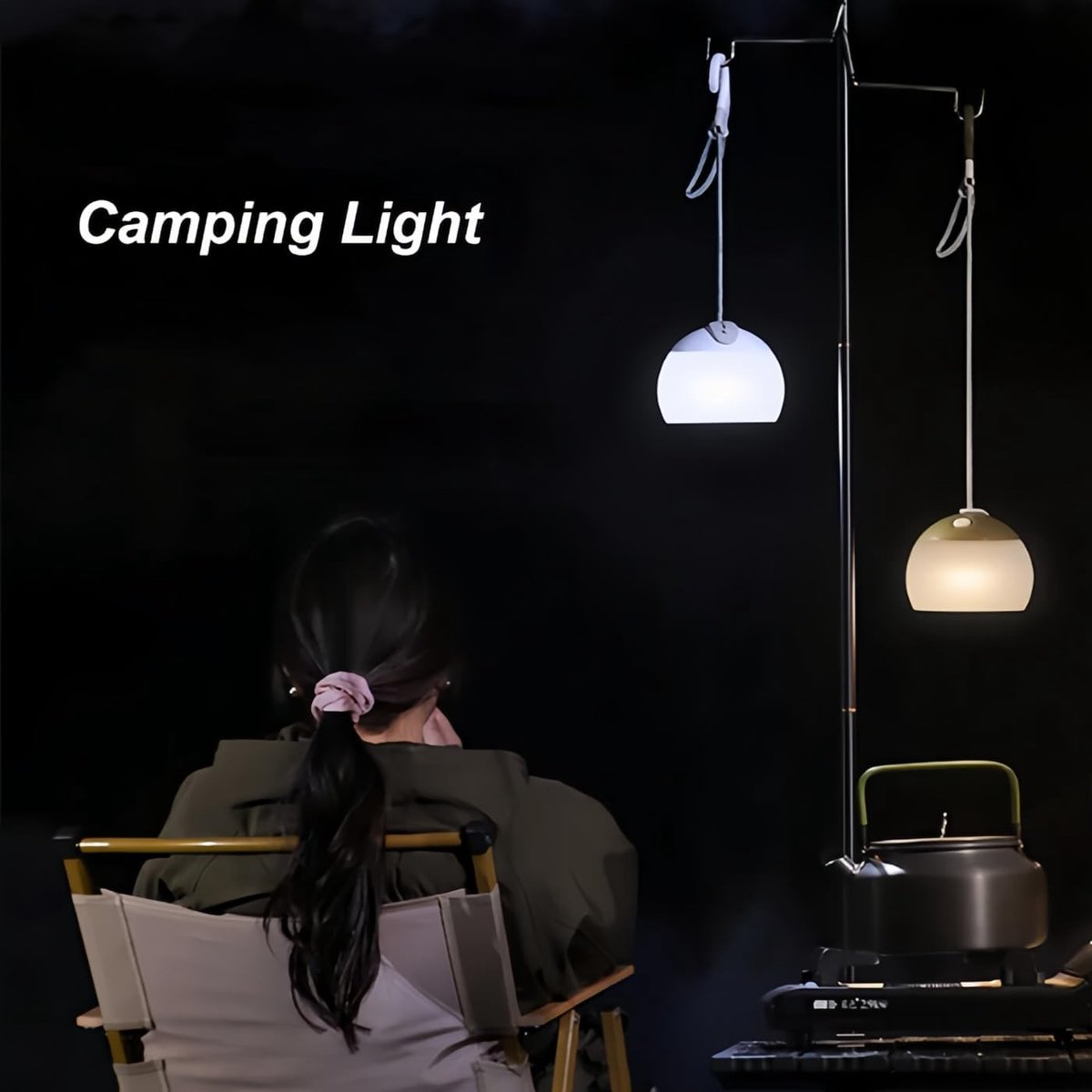 Night Light - Outdoor Camping Lamp - Atmospheric Decorative Lighting - Round Camping Lamp - 3 Brightness Levels - Hook Mount - Suitable for emergencies, tents, fishing, and other occasions. (Green) - Image 5