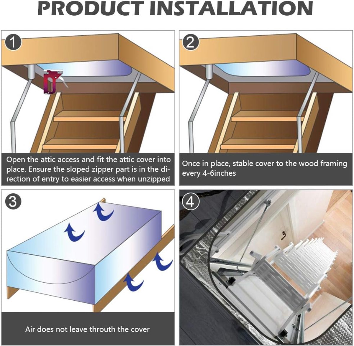 Attic Hatch Insulation Cover 63.5x138 cm - Dust Cover for Attic Hatch - Energy Saving With Zipper - For Stairs - Cool in Summer, Warm in Winter - Image 5
