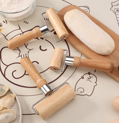 Dough Rolling Machine - Double-Sided Wooden Dough Rolling Machine - Three-Piece Set - Hand Baking Utensils - Smooth Non-Stick Coating - Suitable for Baking Dough, Fudge, Pizza, Cookies, Bread - Image 2