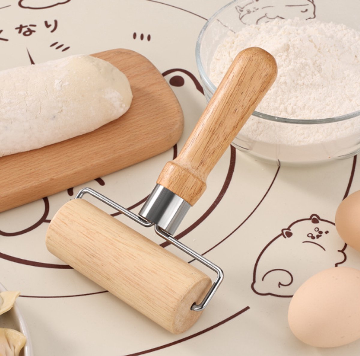 Dough Rolling Machine - Double-Sided Wooden Dough Rolling Machine - Three-Piece Set - Hand Baking Utensils - Smooth Non-Stick Coating - Suitable for Baking Dough, Fudge, Pizza, Cookies, Bread - Image 3