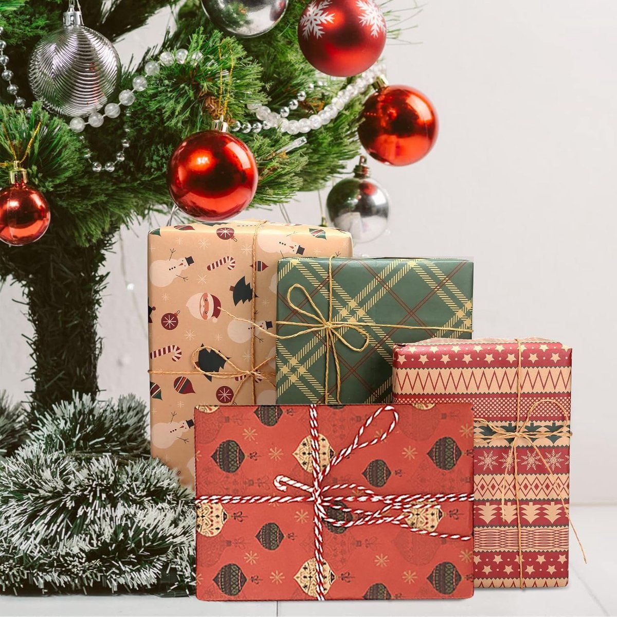 Gift Wrapping Paper - 6 sheets of kraft paper 70x50 cm - Complete set (straw, double-sided tape, stickers) - Gift wrapping paper set for birthdays, weddings and Christmas - Image 4
