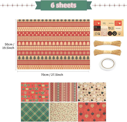 Gift Wrapping Paper - 6 sheets of kraft paper 70x50 cm - Complete set (straw, double-sided tape, stickers) - Gift wrapping paper set for birthdays, weddings and Christmas - Image 5