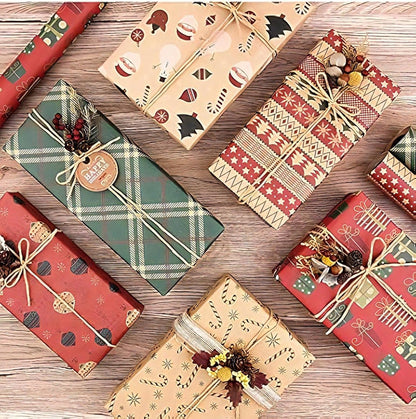 Gift Wrapping Paper - 6 sheets of kraft paper 70x50 cm - Complete set (straw, double-sided tape, stickers) - Gift wrapping paper set for birthdays, weddings and Christmas - Image 7