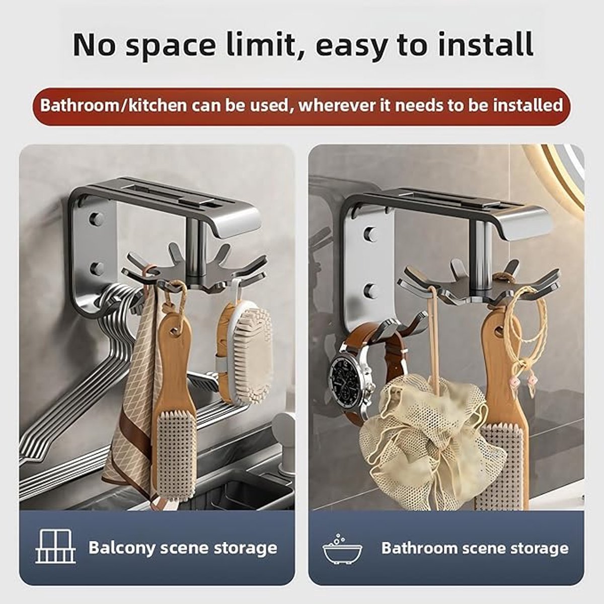 Kitchen Utensils - 2-Piece Hook - Cabinet Hook - Room Hook - Storage - Kitchen Storage - Suitable for Bathroom/Balcony/Bedroom/Knives/Tools/Towels (Black) - Image 6