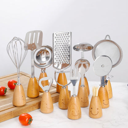 Kitchen Utensil Set - 12 Piece - Includes a peeler, egg separator, spoon, fork, pizza cutter, bottle opener, spatula, slotted spoon, grater, soup ladle, whisk and toothpick holder - The perfect gift for a housewife. - Image 3