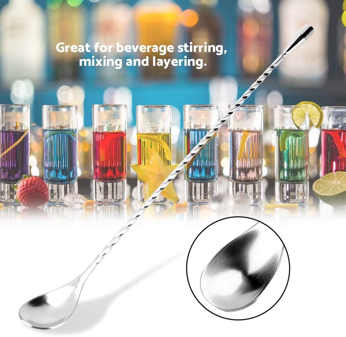 Stirring Spoons - 2 Pack - Stainless Steel Cocktail Spoons - 30cm Stainless Steel Cocktail Spoons - Long Handle Cocktail Mixer with Spiral Design - Suitable for bars, kitchens and other occasions. - Image 4