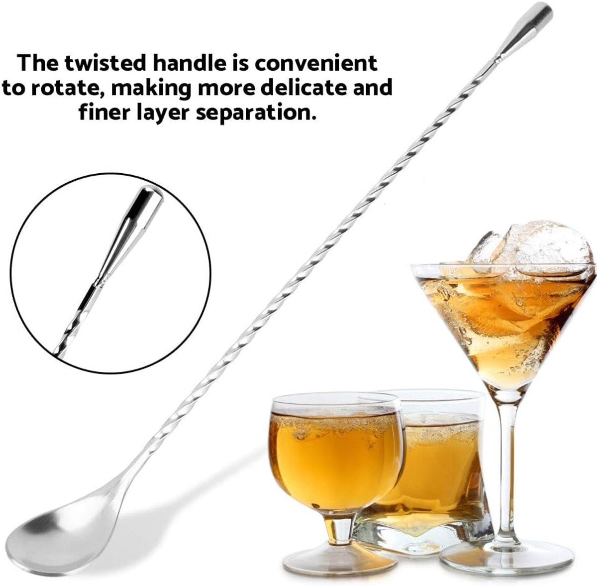 Stirring Spoons - 2 Pack - Stainless Steel Cocktail Spoons - 30cm Stainless Steel Cocktail Spoons - Long Handle Cocktail Mixer with Spiral Design - Suitable for bars, kitchens and other occasions. - Image 5