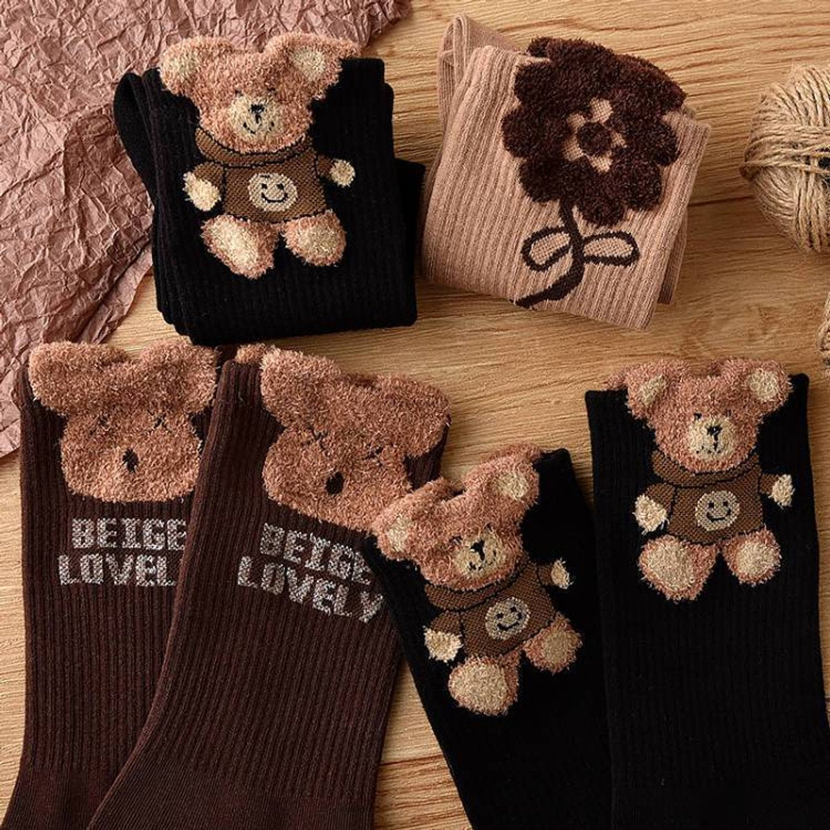 Socks 3-pack - House socks - fluffy socks - Casual socks - Indoor & Outdoor Wearable - Soft & Warm - socks men - socks women - Unisex Women - Size 36 to 42 - Black Bear - Image 3
