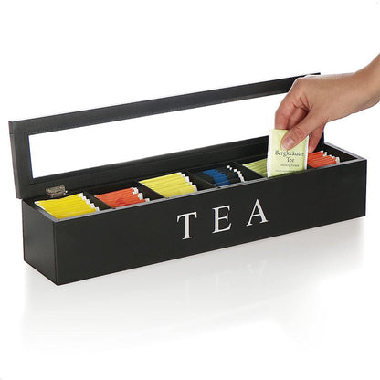 Tea Box - Tea Box 6 Compartments - Wooden Tea Box - Suitable for Loose Tea - 43 × 9 × 8.7 cm - Black - Image 3