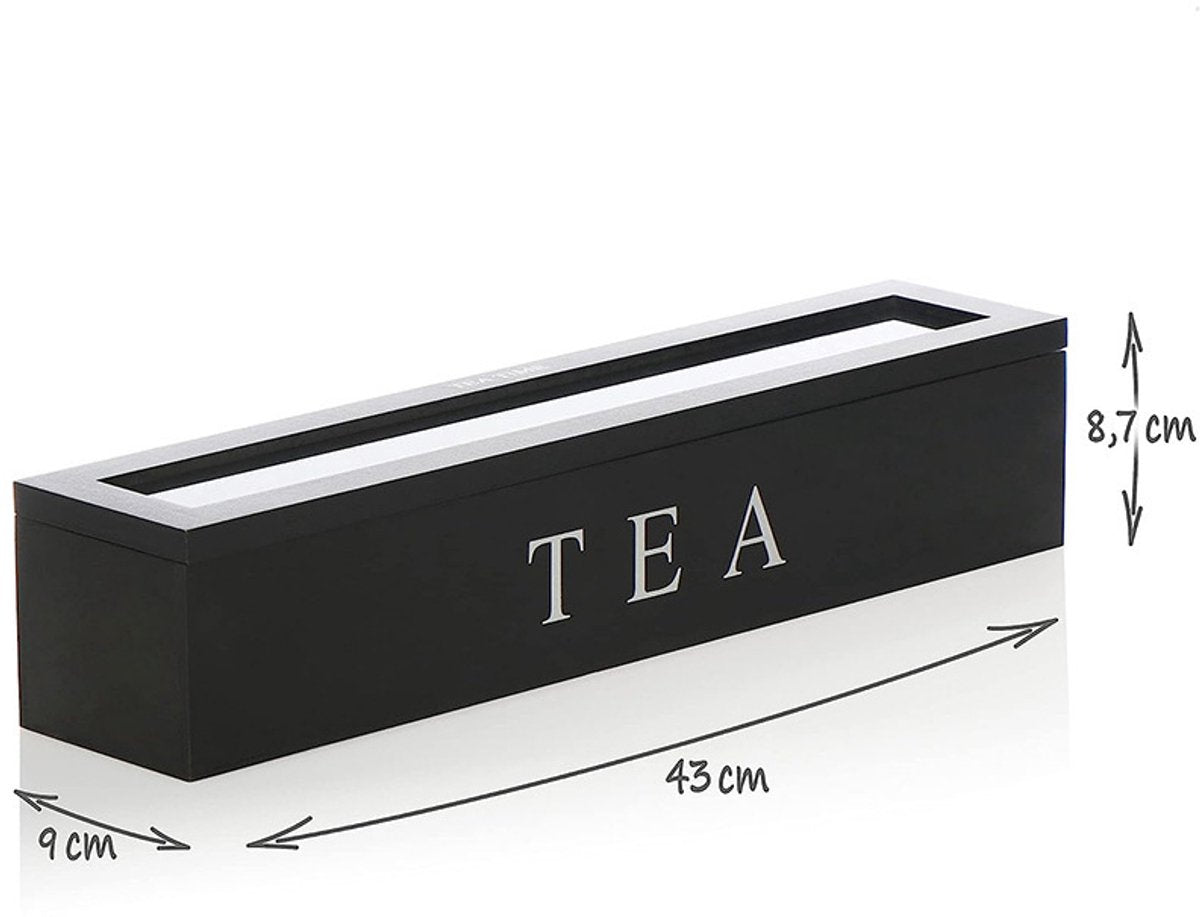 Tea Box - Tea Box 6 Compartments - Wooden Tea Box - Suitable for Loose Tea - 43 × 9 × 8.7 cm - Black - Image 5