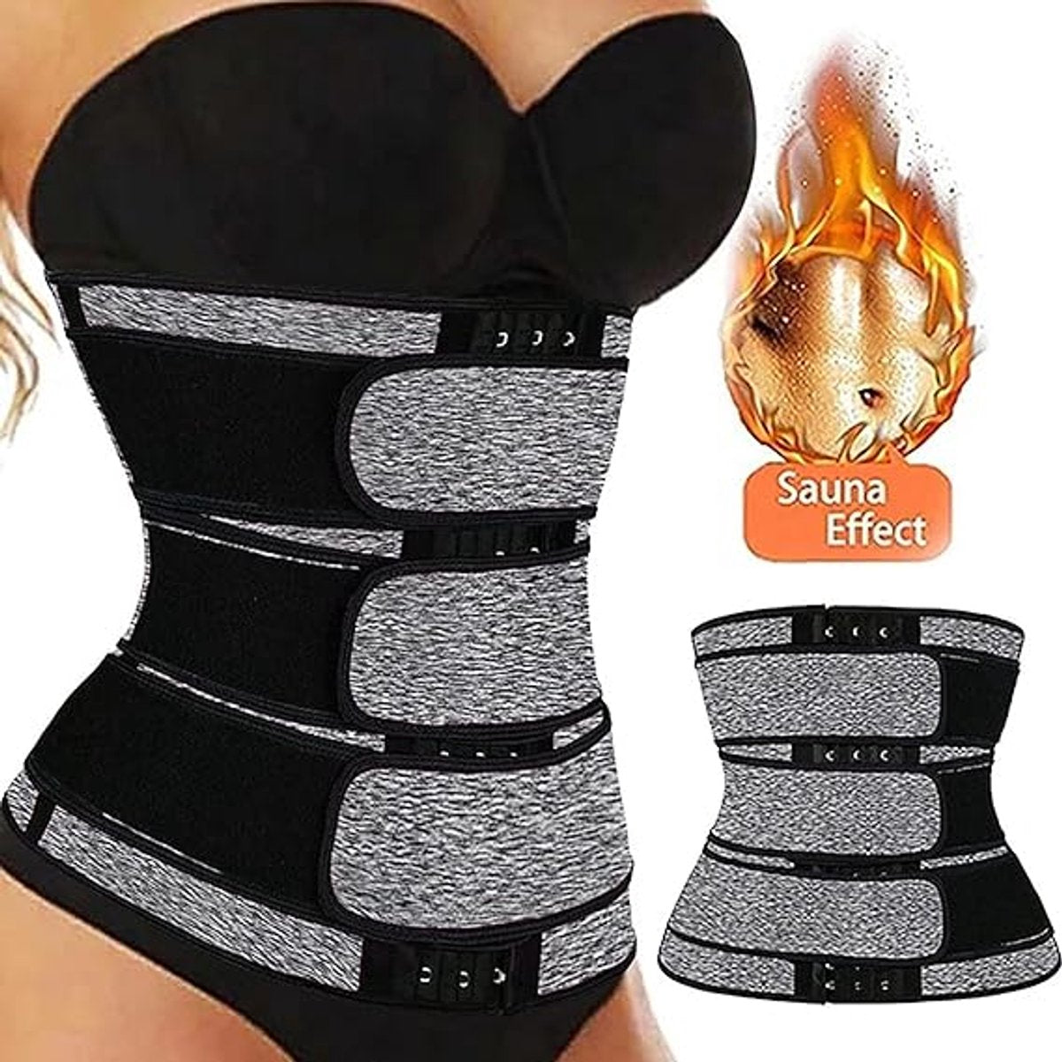 Women Sweat Reducer Training Belt - Sweatband - Waist Trainer - Slimming Belly Band - 3-Row Closure & Breathable Material - Extended Sizes (S to 6XL) - Gray, XL - Image 4