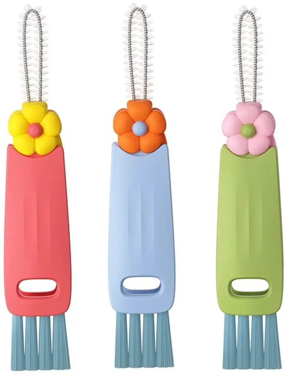 Brush - 3-piece set - Multifunctional cleaning brush - With soft bristles - Suitable for glass lids and bottle caps - Ideal for small spaces and cup accessories