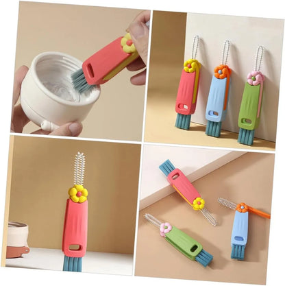 Brush - 3-piece set - Multifunctional cleaning brush - With soft bristles - Suitable for glass lids and bottle caps - Ideal for small spaces and cup accessories - Image 2