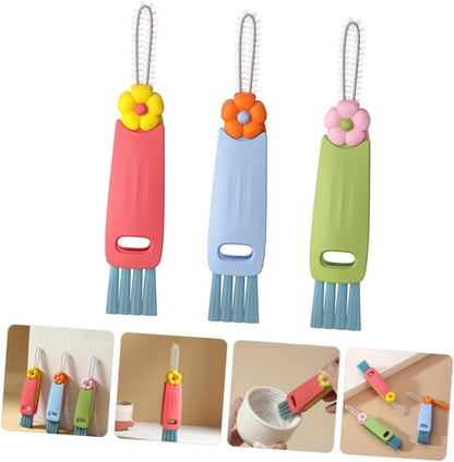 Brush - 3-piece set - Multifunctional cleaning brush - With soft bristles - Suitable for glass lids and bottle caps - Ideal for small spaces and cup accessories - Image 4