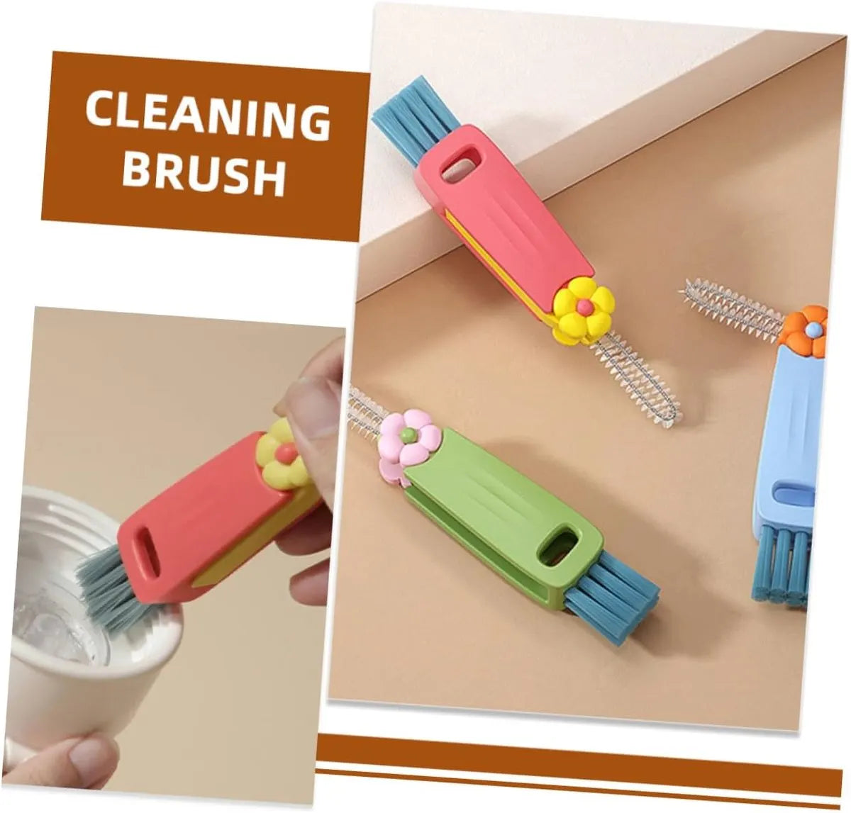 Brush - 3-piece set - Multifunctional cleaning brush - With soft bristles - Suitable for glass lids and bottle caps - Ideal for small spaces and cup accessories - Image 5