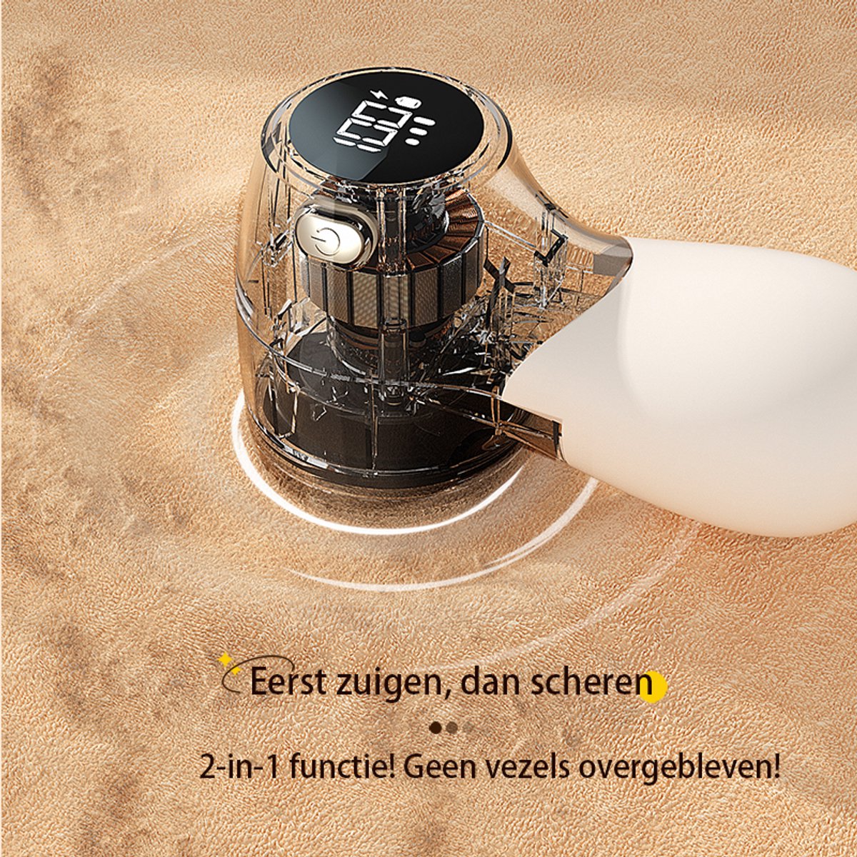 Rechargeable Lint Remover with Display - Lint Remover - Suction and Shave Function - Lint Remover - Type-C Charging - 3 Working Modes & 6-Blade System - Beige - Image 4