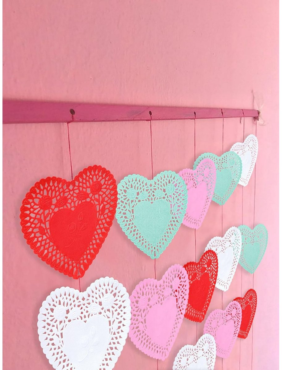 600 Paper Heart Tablecloths - Valentine's Day Decorations, Red/Pink/White Lace Cutouts - Valentine's Day Decorations for Weddings & Parties - 4 Inches - Image 2