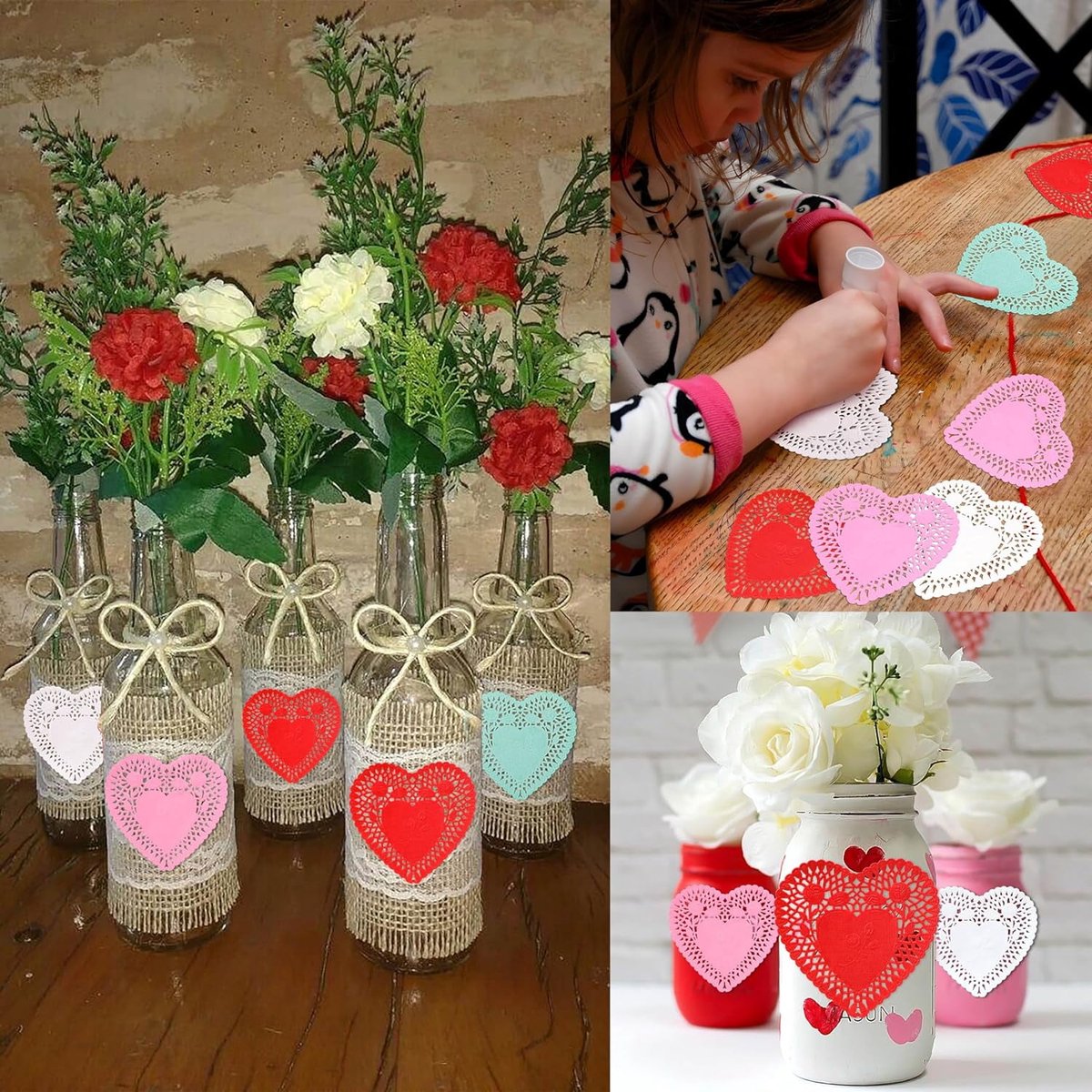 600 Paper Heart Tablecloths - Valentine's Day Decorations, Red/Pink/White Lace Cutouts - Valentine's Day Decorations for Weddings & Parties - 4 Inches - Image 5