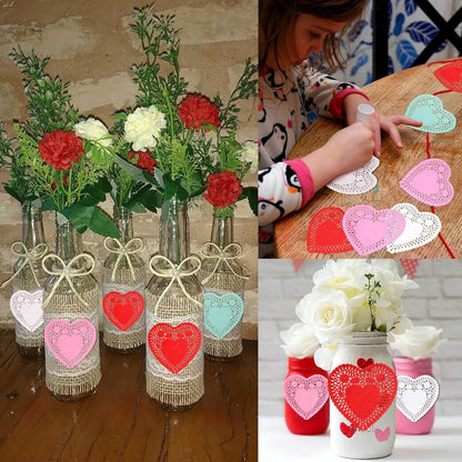 600 Paper Heart Tablecloths - Valentine's Day Decorations, Red/Pink/White Lace Cutouts - Valentine's Day Decorations for Weddings & Parties - 4 Inches - Image 5