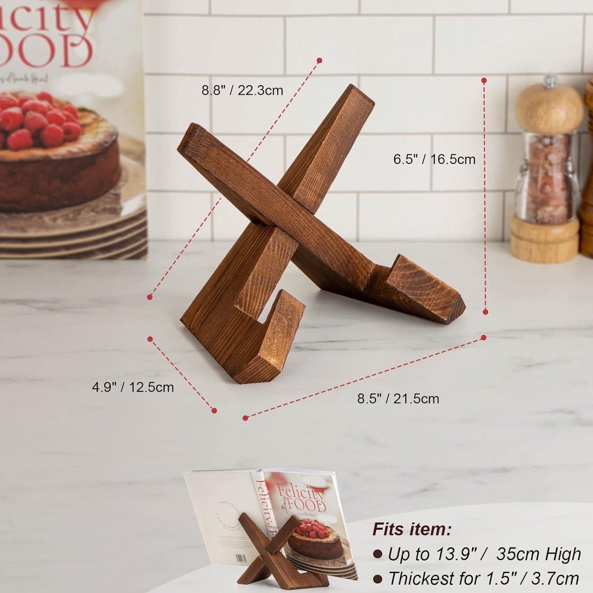 Recipe Rack - Wooden Recipe Shelf - Cookbook Rack - Multifunctional Display Rack - Kitchen Decoration - Brown - Image 5