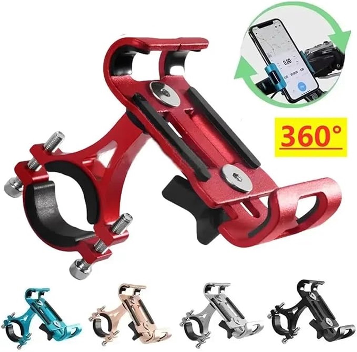 Phone holder for bicycle and motorcycle - Universal phone holder - 360° rotatable and tiltable - Bicycle accessories - Red - Image 2
