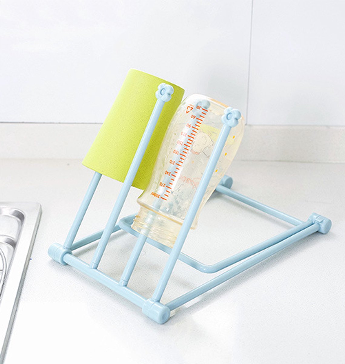 Storage Rack (Set of 2) - Kitchen Storage Rack - Space-Saving - Folding Rack - With 4 Supports, Corrosion-Resistant, Suitable for Storing Dishcloths, Cups and Baby Bottles - PP Material (Blue) - Image 3