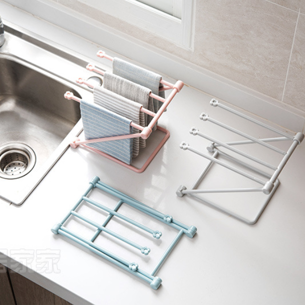 Storage Rack (Set of 2) - Kitchen Storage Rack - Space-Saving - Folding Rack - With 4 Supports, Corrosion-Resistant, Suitable for Storing Dishcloths, Cups and Baby Bottles - PP Material (Blue) - Image 5
