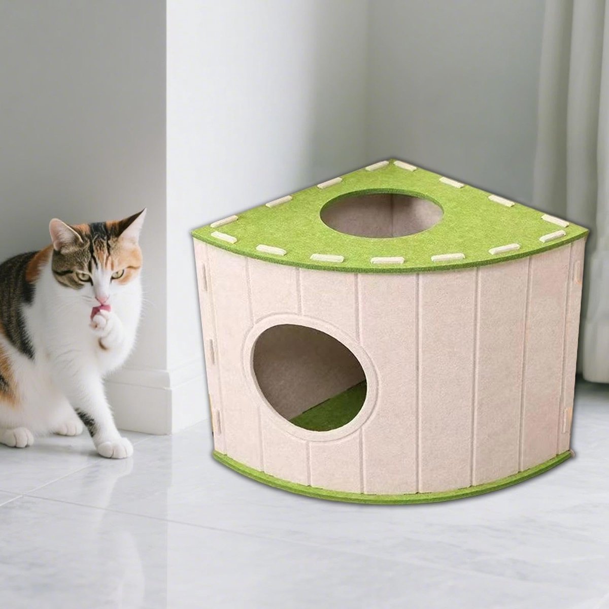 Cat House - Cat Basket - Cat Den - Felt-Shaped Cat Bed - Suitable for All Seasons - Warm | Scratch-Resistant - Pet Bed | Deep Sleeping Bed - Beige - Image 4