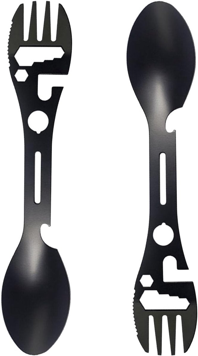 Stainless Steel Spoon and Fork - 10-in-1 Multitool - Works as a combination spoon, fork, knife, bottle opener and wrench - Ideal for picnics, travel, backpacking, hiking and fishing - Black - Image 3