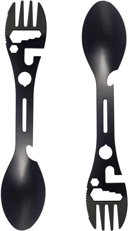 Stainless Steel Spoon and Fork - 10-in-1 Multitool - Works as a combination spoon, fork, knife, bottle opener and wrench - Ideal for picnics, travel, backpacking, hiking and fishing - Black - Image 3