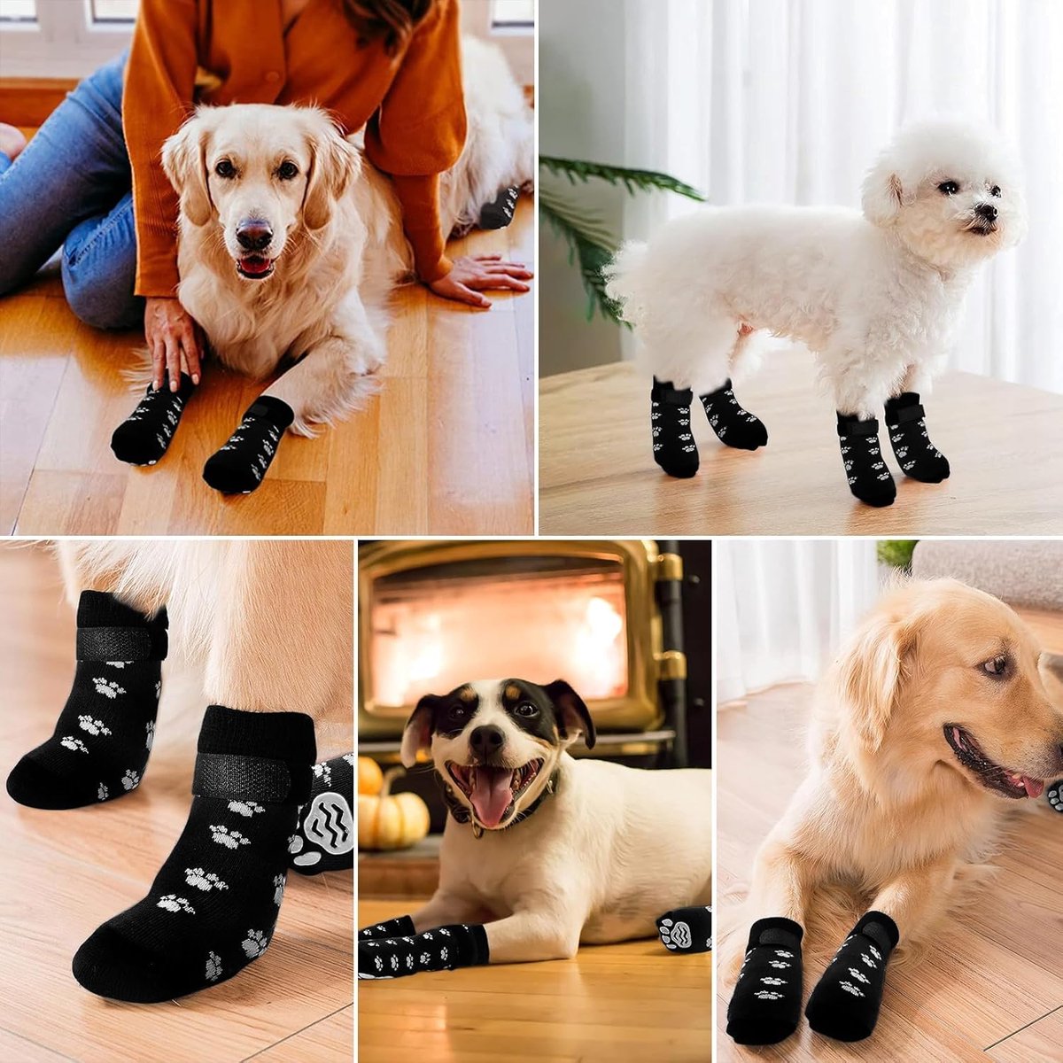 4-piece set of non-slip dog socks - Dog socks with adjustable shoulder straps - Cotton dog socks suitable for small and large dogs - Waterproof - Non-slip - Dog shoes (S) - Image 3