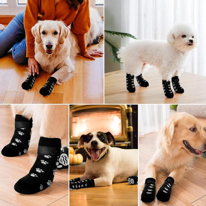4-piece set of non-slip dog socks - Dog socks with adjustable shoulder straps - Cotton dog socks suitable for small and large dogs - Waterproof - Non-slip - Dog shoes (S) - Image 3
