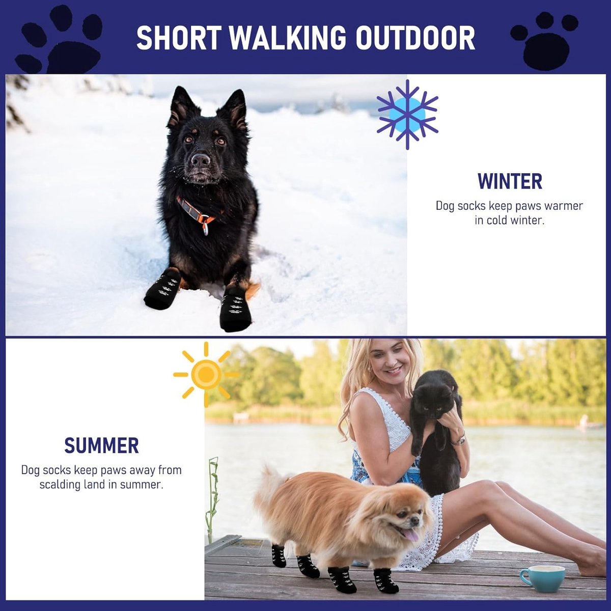 4-piece set of non-slip dog socks - Dog socks with adjustable shoulder straps - Cotton dog socks suitable for small and large dogs - Waterproof - Non-slip - Dog shoes (S) - Image 4