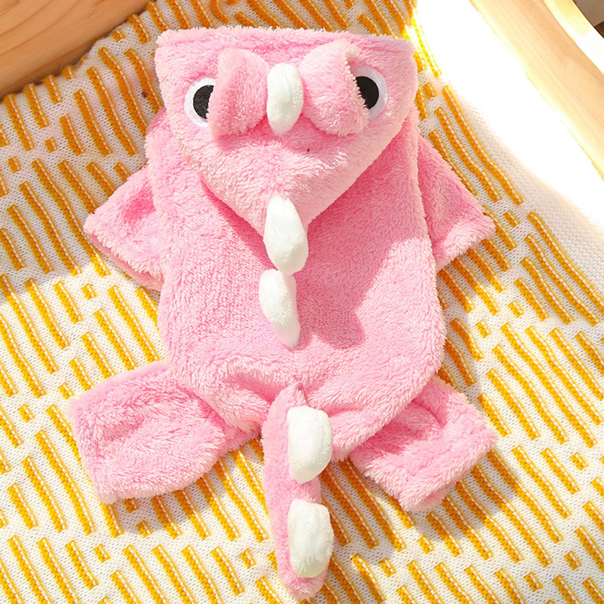 Warm Pet Clothing - Cute Dinosaur Dog Suit - Warm Fleece Pet Clothes for Small Dogs - Pink (Size M)