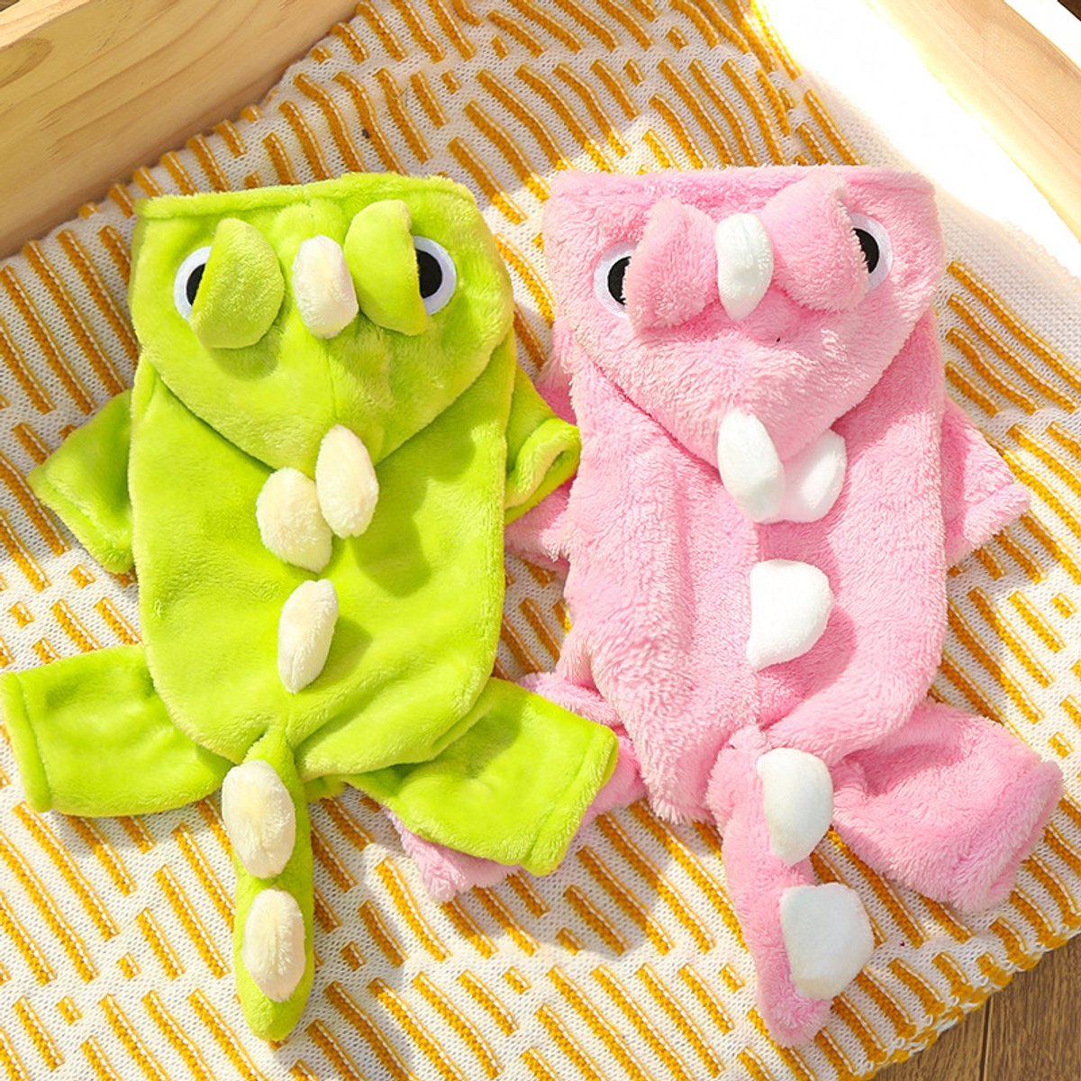 Warm Pet Clothing - Cute Dinosaur Dog Suit - Warm Fleece Pet Clothes for Small Dogs - Pink (Size M) - Image 3