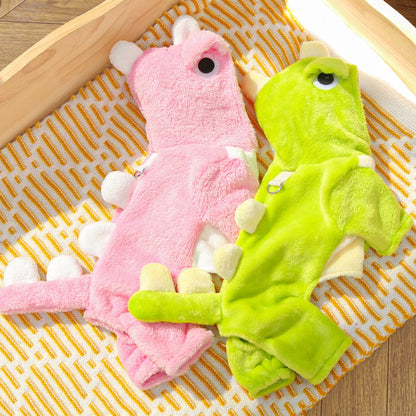 Warm Pet Clothing - Cute Dinosaur Dog Suit - Warm Fleece Pet Clothes for Small Dogs - Pink (Size M) - Image 4