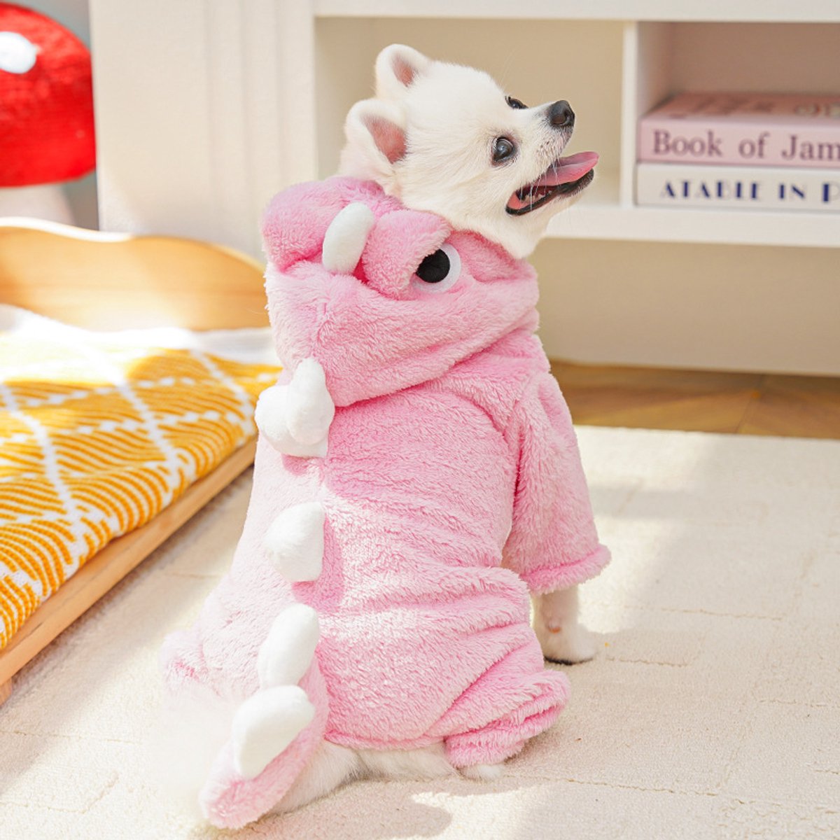 Warm Pet Clothing - Cute Dinosaur Dog Suit - Warm Fleece Pet Clothes for Small Dogs - Pink (Size M) - Image 5