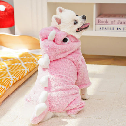 Warm Pet Clothing - Cute Dinosaur Dog Suit - Warm Fleece Pet Clothes for Small Dogs - Pink (Size M) - Image 5