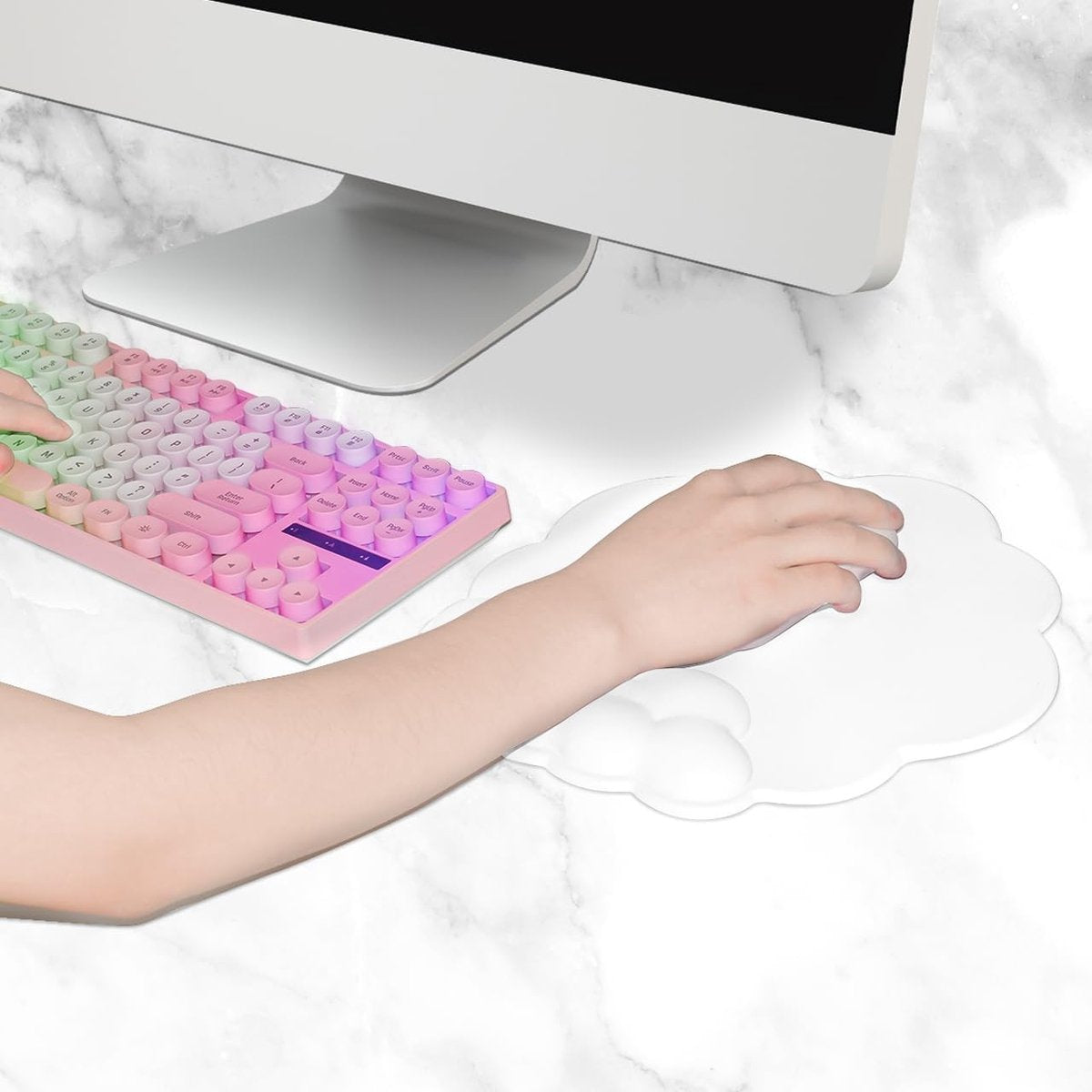 Mouse Pad - Mouse Pad with Wrist Rest - Ergonomic Mouse Pad - Mouse Pad with Leather Surface, Suitable for Computers, Laptops, Office, Home and Travel, with Non-Slip Bottom - White - Image 5