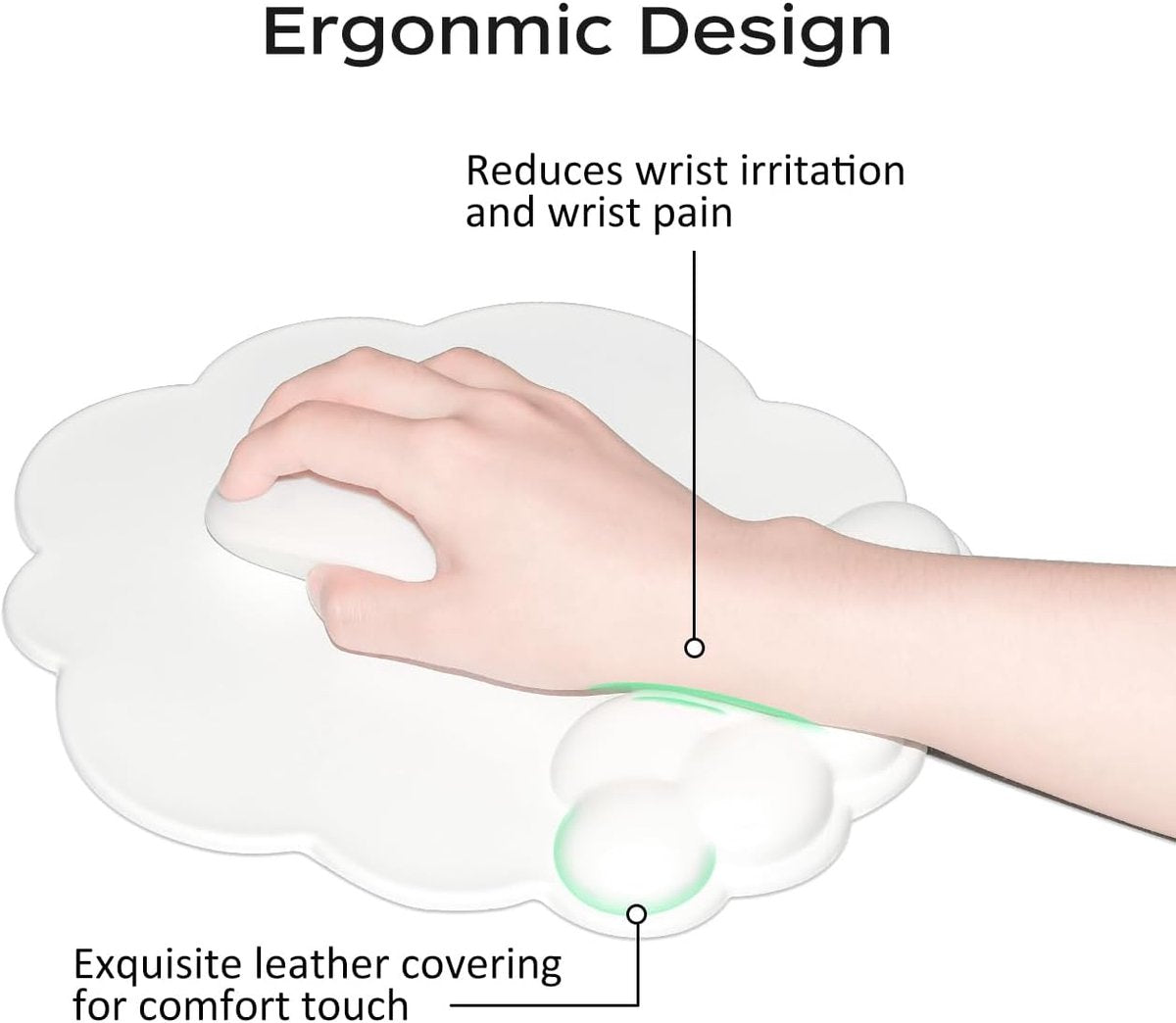 Mouse Pad - Mouse Pad with Wrist Rest - Ergonomic Mouse Pad - Mouse Pad with Leather Surface, Suitable for Computers, Laptops, Office, Home and Travel, with Non-Slip Bottom - White - Image 8