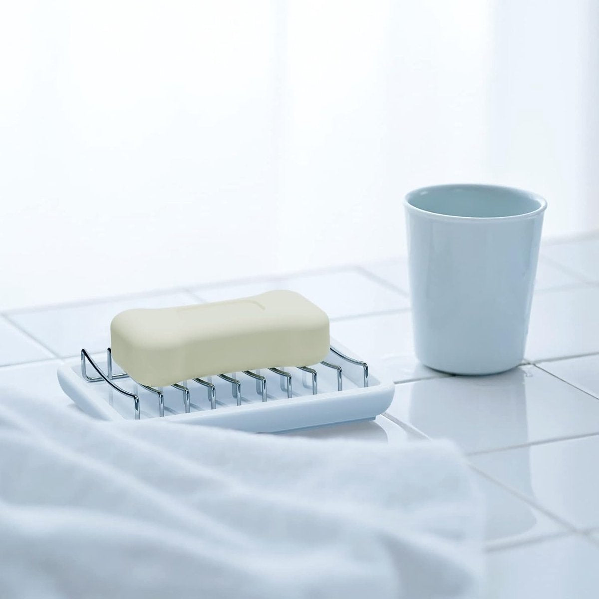 Soap Dish - Soap Holder - Double-Layer Ceramic Soap Dish - Bathroom Soap Dish Made of 304 Stainless Steel - Self-Draining Soap Holder - Suitable for Bathrooms, Kitchens and Travel. - Image 2