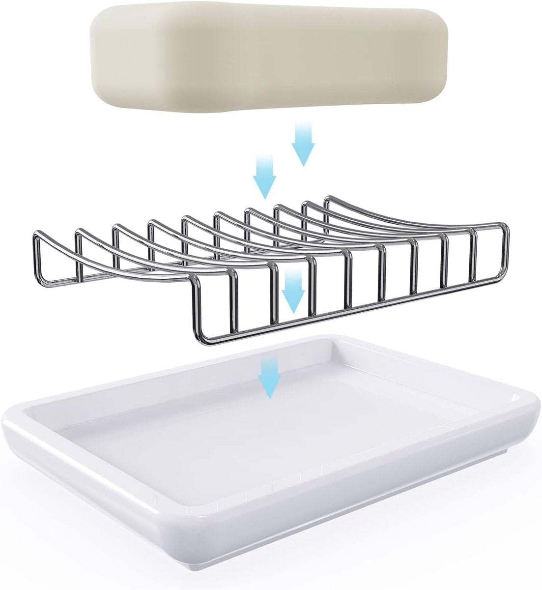 Soap Dish - Soap Holder - Double-Layer Ceramic Soap Dish - Bathroom Soap Dish Made of 304 Stainless Steel - Self-Draining Soap Holder - Suitable for Bathrooms, Kitchens and Travel. - Image 4