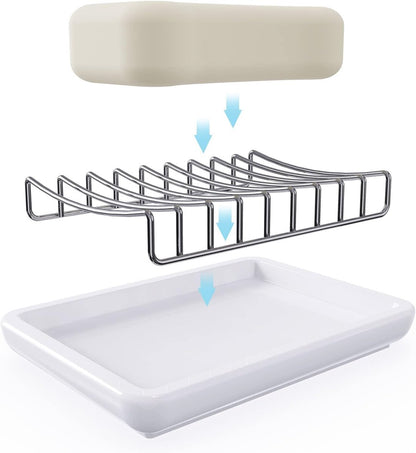 Soap Dish - Soap Holder - Double-Layer Ceramic Soap Dish - Bathroom Soap Dish Made of 304 Stainless Steel - Self-Draining Soap Holder - Suitable for Bathrooms, Kitchens and Travel. - Image 4